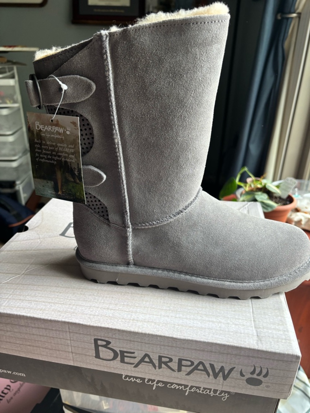 BearPaw Grey Suede Shearling-Lined clara Boot